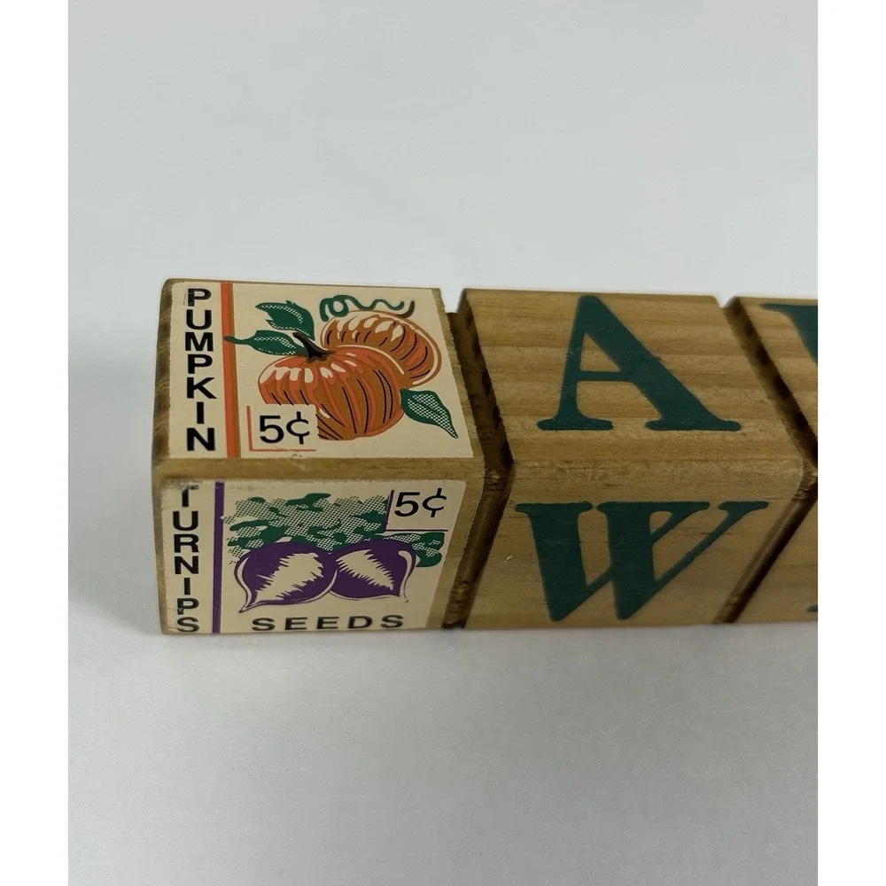 VTG 90s Alphabet Block Seasons Sign Seed Packet Themed Country Decor